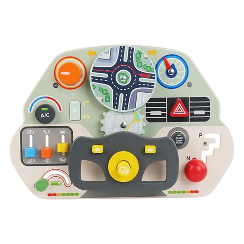 Sulxyi Realistisches Spiel Lenkrad, hölzernen Armaturenbrettspielzeug, Tat Play Toy, interaktives Dashboard -Design Realistische Lenkrad Holzkonstruktion für 3,4,5 oder Mädchen von Sulxyi