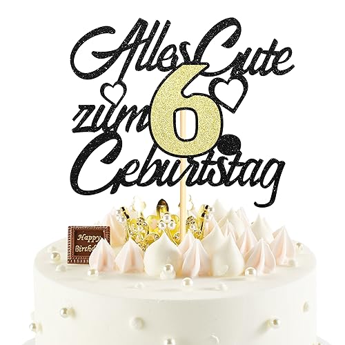 Sumerk 1 Stück 6.Geburtstag Tortendeko Happy 6th Birthday Cake Topper 6.Alles Gute Geburtstag Cake Topper 6 Jahre Torte Kuchen Deko für 6 Geburstagstorte Deko Jungen Mädchen von Sumerk