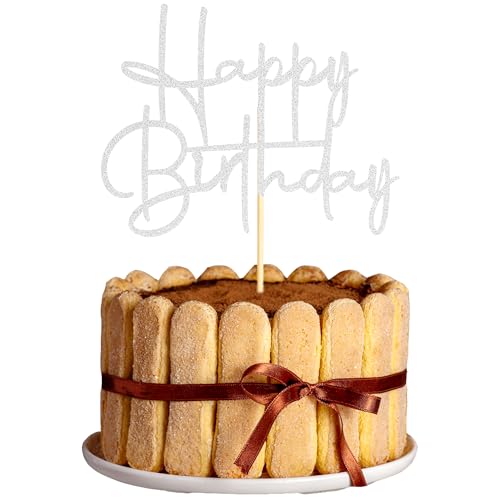 Sumerk 1 Stück Happy Birthday Cake Topper Happy Birthday Cake Decoration Birthday Tortendeko Geburtstag Deko Junge Frau Tortendeko Geburtstag mann Sliver von Sumerk