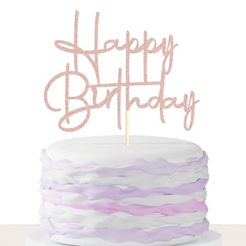 Sumerk 1 Stück Happy Birthday Kuchenaufsätze Happy Birthday Dekorationen Geburtstag Kuchen Topper für Frauen Männer Kuchendekorationen für Geburtstagsparty Roségold von Sumerk