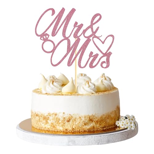 Sumerk 1 Stück Mr & Mrs Cake Topper Wedding Cake Toppers Mr and Mrs Decoration Cake Decoration for Wedding Anniversary Engagement Gold Bridal Shower Party Decoration Pink von Sumerk