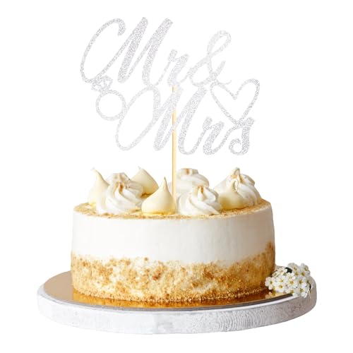 Sumerk 1 Stück Mr & Mrs Cake Topper Wedding Cake Toppers Mr and Mrs Decoration Cake Decoration for Wedding Anniversary Engagement Gold Bridal Shower Party Decoration Sliver von Sumerk