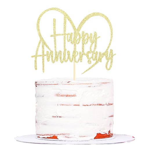 Sumerk 1 x Tortenaufsatz "Happy Anniversary", Hochzeitstag, Kuchendekoration, 50. Hochzeitstag, Kuchendekoration, Jahrestag, Party-Dekoration, Gold von Sumerk