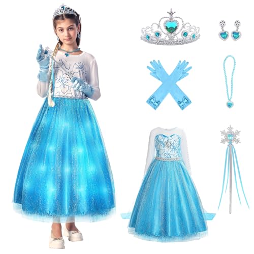 Sumickx EKGNU Lila Prinzessin Kleid Kostüm mit Lichter für Mädchen Halloween Weihnachten Geburtstag Cosplay Outfits (Lila, 3-4 Jahre) von Sumickx