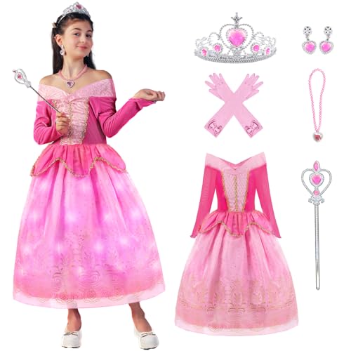 Sumickx EKGNU Lila Prinzessin Kleid Kostüm mit Lichter für Mädchen Halloween Weihnachten Geburtstag Cosplay Outfits (Lila, 3-4 Jahre) von Sumickx