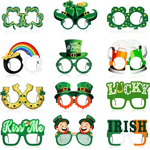 24 Stücke St. Patrick's Day Brillen, Grün Glücklich Irisch Kleeblatt Kobold Papier Brillen Rahmen Gefallen Foto Stand Requisiten Dekoration für St. Patrick's Day Party Glückstag Heim Party von Sumind