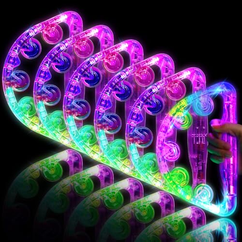 Sumind 12 Stück LED-Tamburin, leuchtend, 21,8 x 13,5 cm, Tamburin, musikalisches blinkendes Tamburin, Hand-Tamburin, Percussion-Instrument für Männer und Frauen, Party, zufällige Farbe von Sumind