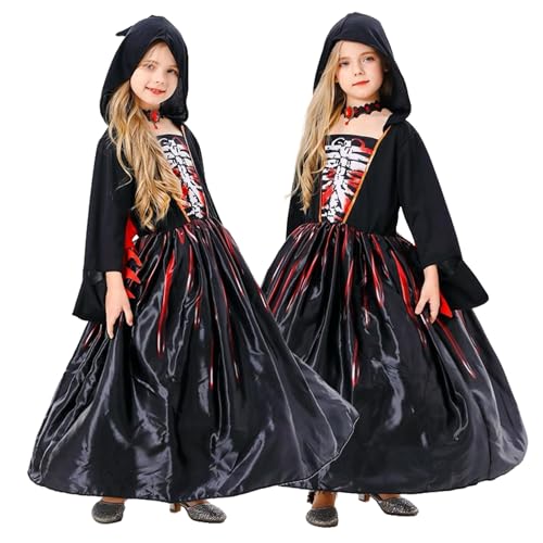 Summerdate Mädchen Vampirkostüm, mittelalterliches gotisches Kleid Stehkragen, Hexenkostüm Pagodenärmeln Halloween, Karneval und Cosplay-Partys von Summerdate