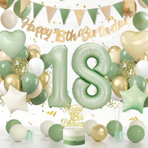 Deko 18. Geburtstag Junge Mädchen, 18. Geburtstag Junge, 18 Deko, Luftballon 18, Grün18 Luftballon Mit Happy Birthday Banner, Folienballon Zahl 18, Tortendeko Deko 18. Geburtstag Junge Mädchen, 18. Geburtstag Junge, 18 Deko, Luftballon 18, Grün18 Luftballon Mit Happy Birthday Banner, Folienballon Zahl 18, Tortendeko von Sumtoco