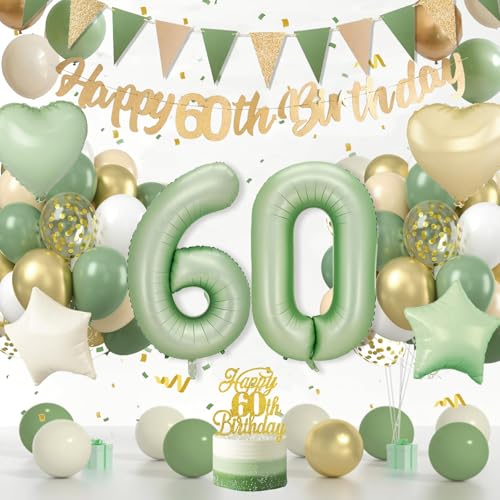 60 Geburtstag Deko, Deko Mann Frau, Salbeigrüne Luftballon Mit Happy Birthday Banner, Ter Dekoration, Party Dekoration Frau 60 Geburtstag Deko, Deko Mann Frau, Salbeigrüne Luftballon Mit Happy Birthday Banner, Ter Dekoration, Party Dekoration Frau von Sumtoco