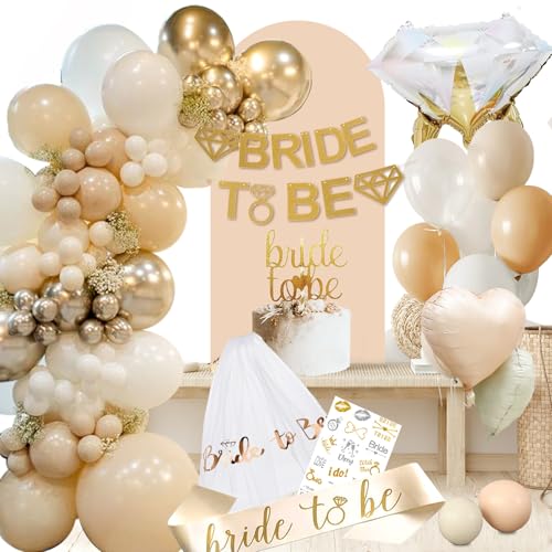 Bride To Be Deko, JGA Deko Frauen Beige, Junggesellinnenabschied Accessoires Frauen, JGA Party Luftballons, Bride to Be Banner Schärpe Schleier, Diamant Ring Ballon für Brautparty Deko Geburtstag von Sumtoco