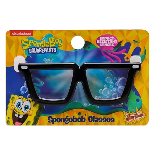 Sun-Staches Spongebob Offizielles Brillen-Kostüm-Zubehör, UV400, schwarzer Rahmen mit klaren Gläsern, Einheitsgröße von Sun-Staches