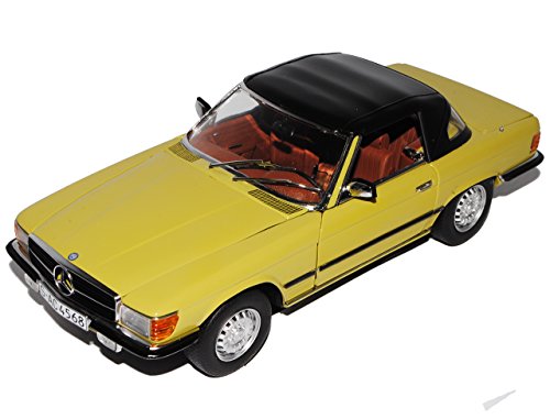 Sun Star Mercedes-Benz 350SL R107 Cabrio mit abnehmbarem Soft Top Dach Gelb 1971-1989 1/18 Modell Auto von Sun Star