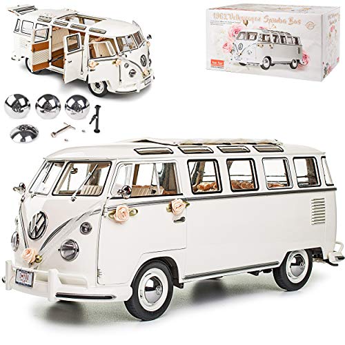 Sun Star Volkwagen T1 Weiss Hochzeit Edition Samba Bully Bus 1950-1967 1/12 Modell Auto mit individiuellem Wunschkennzeichen von Sun Star