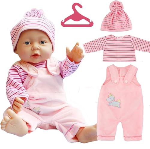 SunAurora 3-Teiliges Puppenkleidungsset für Babypuppen 35-43 cm / 17 Zoll Neugeborene Babypuppen, Puppenzubehör mit Hut Langarm Hose, Geschenke für Mädchen (Rosa) von SunAurora