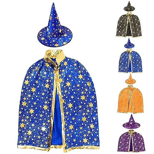 SunAurora Halloween Hexenumhangkostüm Kinder,Halloween Hexe Zauberer Umhang,Zauberer Halloween Kostüme,Hexenumhang für Kinder mit Hut für Mädchen Jungen Halloween Karneval Cosplay Party (Blau) von SunAurora