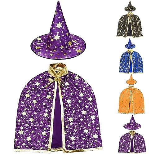 SunAurora Halloween Hexenumhangkostüm Kinder,Halloween Hexe Zauberer Umhang,Zauberer Halloween Kostüme,Hexenumhang für Kinder mit Hut für Mädchen Jungen Halloween Karneval Cosplay Party (Lila) von SunAurora