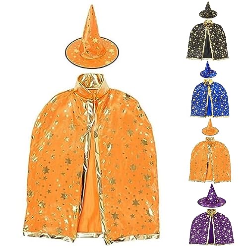 SunAurora Halloween Hexenumhangkostüm Kinder,Halloween Hexe Zauberer Umhang,Zauberer Halloween Kostüme,Hexenumhang für Kinder mit Hut für Mädchen Jungen Halloween Karneval Cosplay Party (Orange) von SunAurora