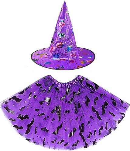 SunAurora Halloween Kinder Hexenkleid mit Hexenhut,Kinder Tutu Hexenkostüm,Cosplay Hexe Kinder Mädchen für Halloween Party Maskerade Karneval (Lila) von SunAurora