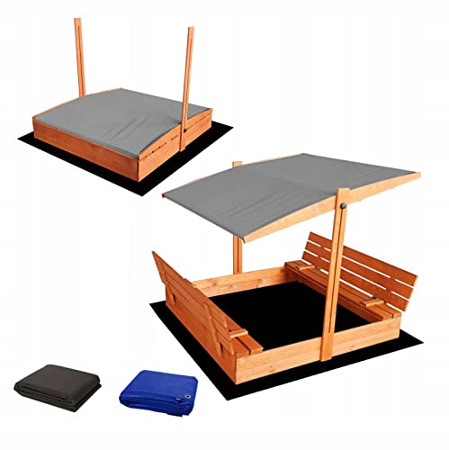 Sandkasten 140x140 cm Imprägniert Premium Sandbox mit Abdeckung Sitzbänken Deckel Plane Sandkiste Holz von SunWood