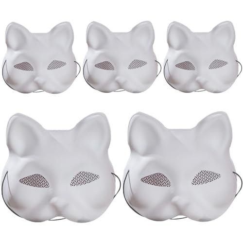 5 StüCk Katzenmaske Mit Augennetz Zum Bemalen, 17,8 X 17,8 X 7,6 Cm, Therian-Maske Mit Gummiband, Pelzige Maske, DIY-KostüM-Requisiten FüR Cosplay, Party, Halloween, Pelzige Maske, Therian-AusrüStung, von SunaOmni