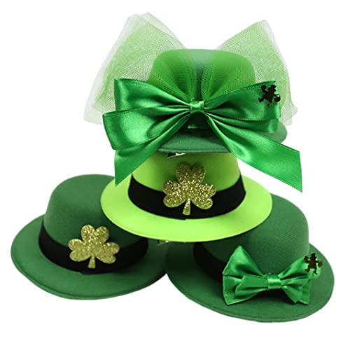 Mini-St.-Patricks-Day-Hut, 4 Stück, grüner Mini-Zylinder, St. Patrick-Kostüm für Festival, Haarschmuck, 13 x 5 cm, grüner Mini-Zylinder, Mini-grüner Kobold-Hut, St. Patrick's Day-Zubehör, St. Patrick von SunaOmni