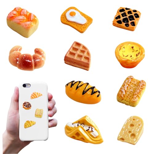 Miniature Bread 10Pcs Safe Resin Artificial Cute Lightweight Portable Mini Bread Model Doll House Accessories for Children Headgear Phone Decoration (Random) Mini Bread Model Mini Food Ornament Doll H von SunaOmni