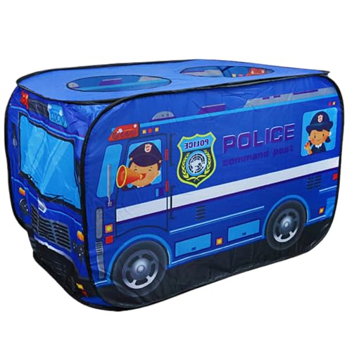 Pop-Up-Zelt für Kinder, 112 x 69 x 74 cm, faltbares Autozelt, atmungsaktives Spielzelt mit Rolltür und Oberlicht, schrumpft nicht und verblasst nicht, Kinderzelt für Rollenspiele, Polizeiauto-Kinderze von SunaOmni