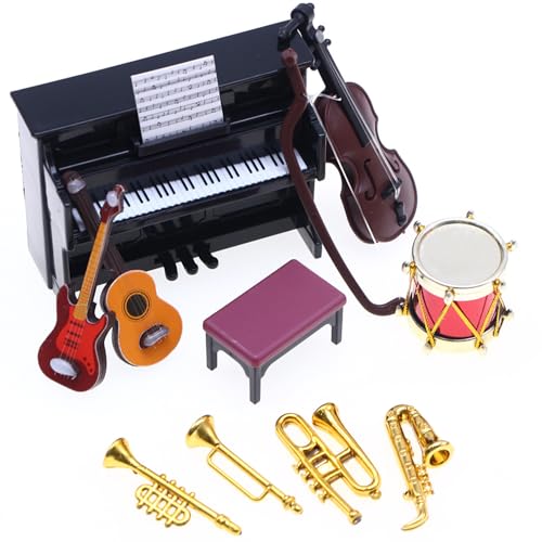 SunaOmni 1 Set Puppenhaus-Miniaturen, Mini-Instrumente aus Kunststoff, einschließlich Mini-Saxophon, Kleiner Violine, Klavier und mehr für Puppenhaus-Zubehör, kleine Violine, Instrumente, Saxophon von SunaOmni