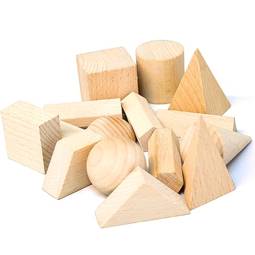 SunaOmni 15 Stück 3D-Formen, geometrische Holzformen, geometrischer Block zum Unterrichten von Holzpuzzleblöcken, 3D-Formen zum Unterrichten geometrischer von SunaOmni