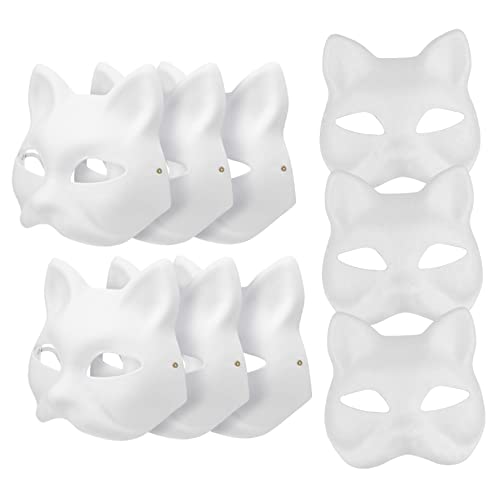 SunaOmni Cat Mask Masquerade Fox Cat White Paper Mask DIY Paintable Blank Masks for Kids Costume Cosplay Halloween 9Pcs Paper Mask Blank Masks for Craft Masquerade Prop Diy Pulp Masks von SunaOmni