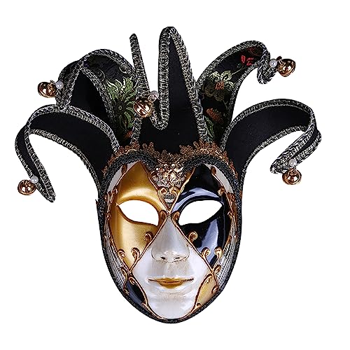 Venetian Masquerade Face Guard for Women Full Face Carnival Jester Face Guard Crack Grain Style Dress up Cosplay Face Guard with Lace Decor for Holloween Performance Party Black Jester Face Guard for von SunaOmni