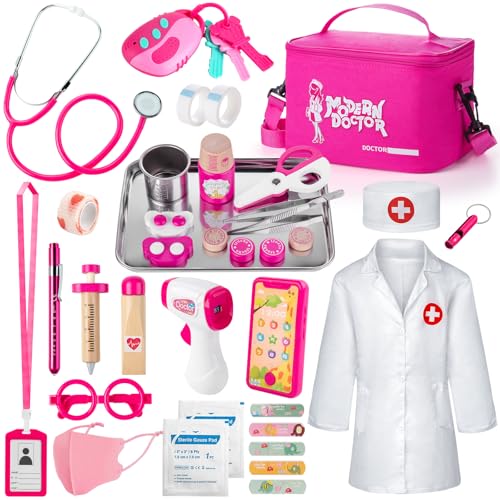 Sundaymot Arztkoffer Kinder ab 3 Jahre, 34 PCS Tragbare Doktorkoffer mit Stethoskop, Thermometer, Holz Spritze und Tragbare Arztkittel, Rollenspiel Spielzeug Geschenk für Mädchen Jungen ab 3+ Jahre Sundaymot Arztkoffer Kinder ab 3 Jahre, 34 PCS Tragbare Doktorkoffer mit Stethoskop, Thermometer, Holz Spritze und Tragbare Arztkittel, Rollenspiel Spielzeug Geschenk für Mädchen Jungen ab 3+ Jahre von Sundaymot