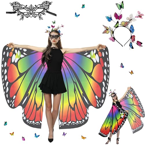 Sundonix Chiffon Fasching Schmetterling Umhang für Damen - Farbenfrohes Karneval Kostüm Damen, Ideal für Karneval, Fasching und Cosplay((Regenbogen) von Sundonix