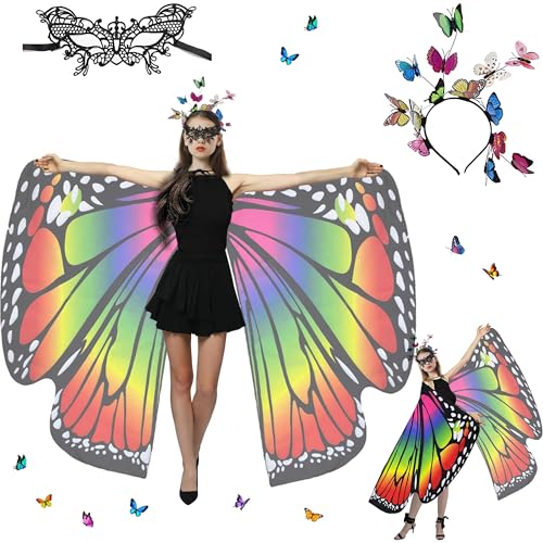 Sundonix Chiffon Fasching Schmetterling Umhang für Damen - Farbenfrohes Karneval Kostüm Damen, Ideal für Karneval, Fasching und Cosplay((Regenbogen) von Sundonix