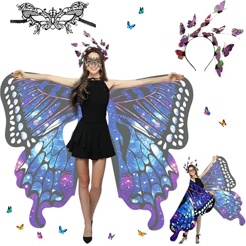 Sundonix Chiffon Fasching Schmetterling Umhang für Damen - Farbenfrohes Karneval Kostüm Damen, Ideal für Karneval, Fasching und Cosplay((So lila) von Sundonix