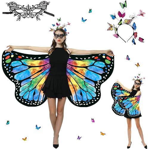 Sundonix Fasching Schmetterling Umhang für Damen - Farbenfrohes Karneval Kostüm Damen, Ideal für Karneval, Fasching und Cosplay(Polyester, Beidseitige Druck, Blau-orange) von Sundonix