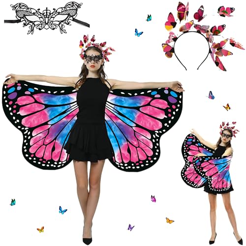 Sundonix Fasching Schmetterling Umhang für Damen - Farbenfrohes Karneval Kostüm Damen, Ideal für Karneval, Fasching und Cosplay(Polyester, Beidseitige Druck, Eine blaue rose) von Sundonix