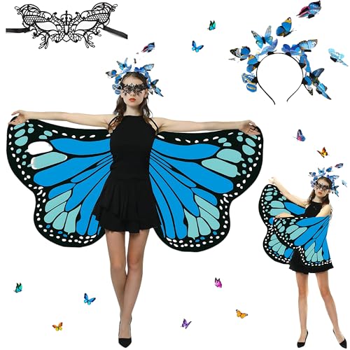 Sundonix Fasching Schmetterling Umhang für Damen - Farbenfrohes Karneval Kostüm Damen, Ideal für Karneval, Fasching und Cosplay(Polyester, Beidseitige Druck, See blau) von Sundonix