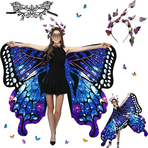 Sundonix Damen Fasching Schmetterling Umhang - Farbenfrohes Karneval Kostüm, Ideal für Karneval, Fasching und Cosplay (Beidseitige Purple) von Sundonix