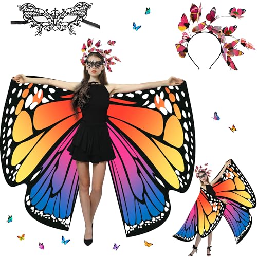 Sundonix Fasching Schmetterling Umhang für Damen - Farbenfrohes Karneval Kostüm Damen, Ideal für Karneval, Fasching und Cosplay(Polyester, Beidseitige Druck, orange-purple) von Sundonix