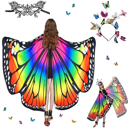 Sundonix Fasching Schmetterling Umhang für Damen - Farbenfrohes Karneval Kostüm Damen, Ideal für Karneval, Fasching und Cosplay(Polyester, Einfachseitige Druck, Regenbogen) von Sundonix