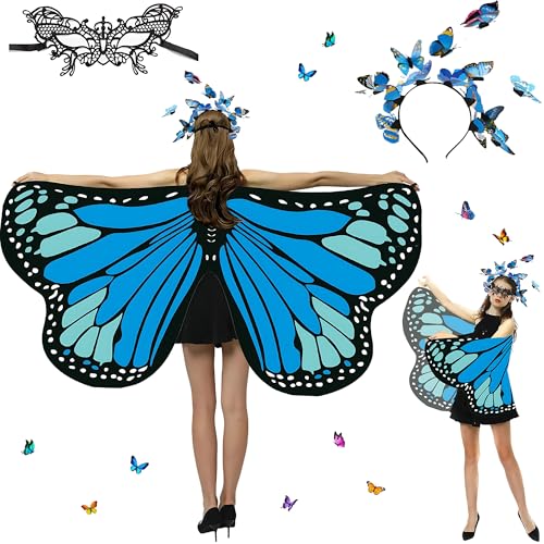 Sundonix Fasching Schmetterling Umhang für Damen - Farbenfrohes Karneval Kostüm Damen, Ideal für Karneval, Fasching und Cosplay(Polyester, Einfachseitige Druck, See blau) von Sundonix