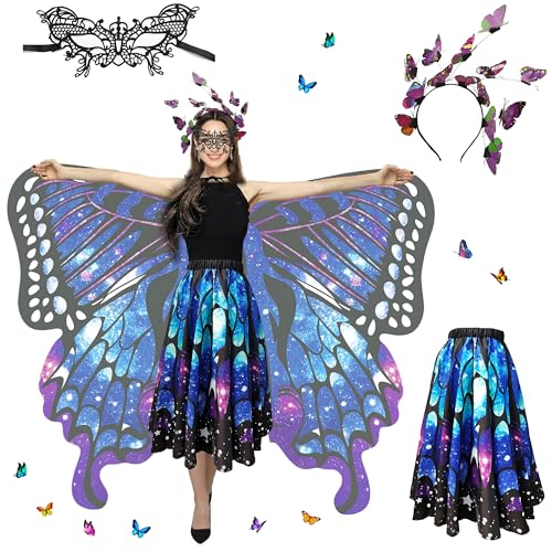 Sundonix Fasching Schmetterling Umhang für Damen - Karneval Kostüm mit Schmetterlingskopfband und Maske, ideal für Karneval, Fasching und Cosplay (Polyester, Purple) von Sundonix