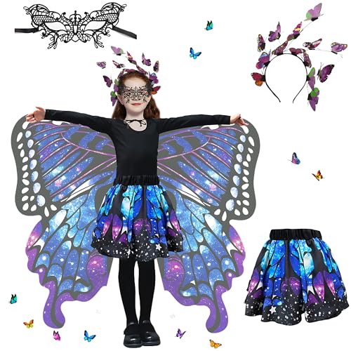 Sundonix Fasching Schmetterling Umhang für Kinder - Karneval Kostüm mit Schmetterlingskopfband und Maske, ideal für Karneval, Fasching und Cosplay (Polyester, Purple) von Sundonix