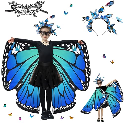 Sundonix Fasching Schmetterling Umhang für kinder - Farbenfrohes Karneval Kostüm kinder, Ideal für Karneval, Fasching und Cosplay (Polyester, Beidseitige Druck, Blau) von Sundonix