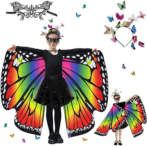 Sundonix Fasching Schmetterling Umhang für kinder - Farbenfrohes Karneval Kostüm kinder, Ideal für Karneval, Fasching und Cosplay (Polyester, Beidseitige Druck, Regenbogen) von Sundonix