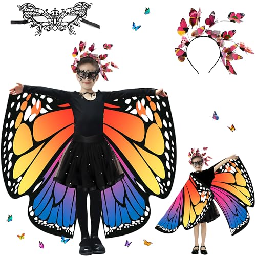 Sundonix Fasching Schmetterling Umhang für kinder - Farbenfrohes Karneval Kostüm kinder, Ideal für Karneval, Fasching und Cosplay (Polyester, Beidseitige Druck, orange-purple) von Sundonix