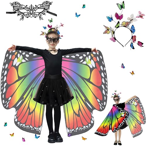 Sundonix Fasching Schmetterling Umhang für kinder - Farbenfrohes Karneval Kostüm kinder, Ideal für Karneval, Fasching und Cosplay (Polyester, Einfachseitige Druck, Regenbogen) von Sundonix