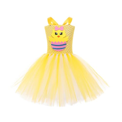 Sunfashion 1 Jahr Geburtstag Mädchen Baby Kleidung Mädchen Baby Outfit Brieftaschenkette Damen Ärmelloses Tüllkleid Mit Stirnband Set Cosplay Outfit Mädchen Petticoat (Yellow 8-9 Years) von Sunfashion